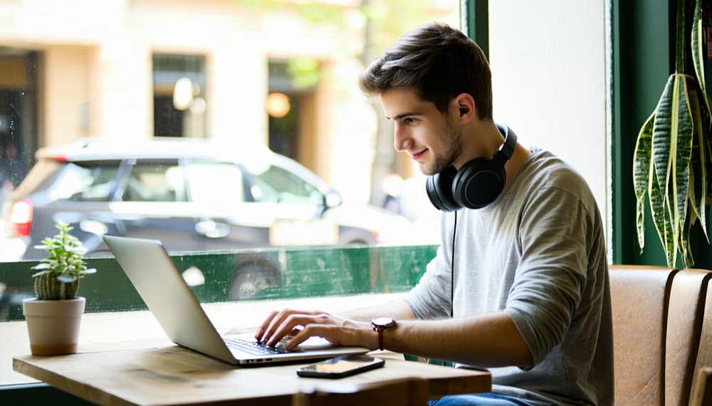 Freelancer working at cafe